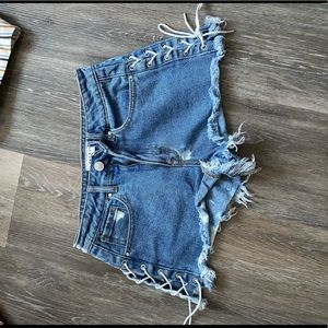 adorable half bleach washed jean shorts